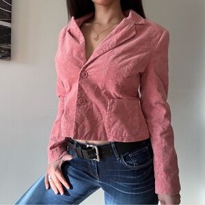 Soft girl Y2K blush pink cropped fitted jacket floral print
